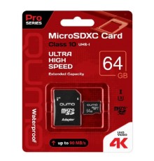 Micro SecureDigital 64Gb QUMO QM64GMICSDXC10U3BL {MicroSDXC Class 10 UHS-I, SD adapter}