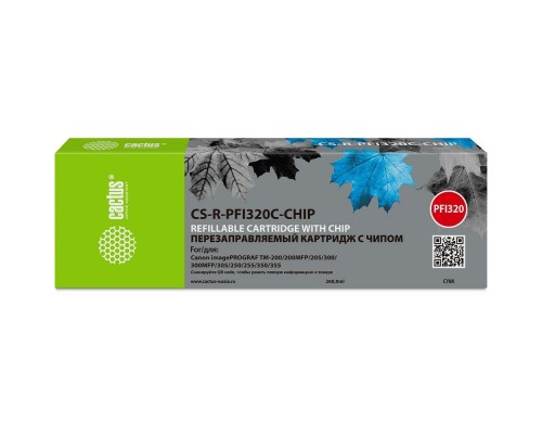 [расходные материалы] Картридж струйный Cactus CS-R-PFI320C-CHIP PFI-320C голубой (260мл) для Canon imagePrograff TM-200/200MFP/205/300/300MFP/305/250/255/350/355 с чипом