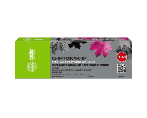 [расходные материалы] Картридж перезаправляемый струйный Cactus CS-R-PFI320M-CHIP PFI-320M пурпурный (260мл) для Canon imagePrograf TM-200/200MFP/205/300/300MFP/305/250/255/350/355 с чипом