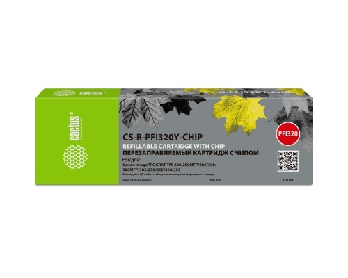 [расходные материалы] Картридж перезаправляемый струйный Cactus CS-R-PFI320Y-CHIP PFI-320Y желтый (260мл) для Canon imagePrograf TM-200/200MFP/205/300/300MFP/305/250/255/350/355 с чипом