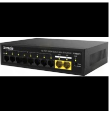 TENDA S110GPC Коммутатор неуправляемый PoE, 10 портов, 8x100 Мбит/с, 2х1 Гбит/с, PoE 8х30 Вт (до 80 Вт), настольный, металлический