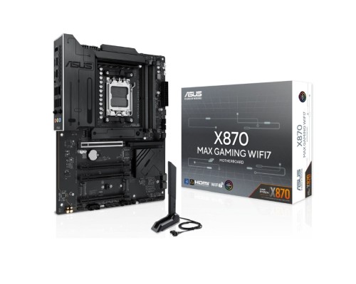 [Материнская плата] ASUS X870 MAX GAMING WIFI7 (Socket AM5, ATX, 4xDDR5(256GB), HDMI, 1xPCIe 5.0x16/2xPCIe 4.0x16/xPCIe 3.0x16, 1xLAN (2.5GbE), Wi-Fi 7, BT, 4xSATA 6Gb/s, 3xM.2, 2xUSB4 Type-C, 4xUSB 3.2, 4xUSB 2.0)