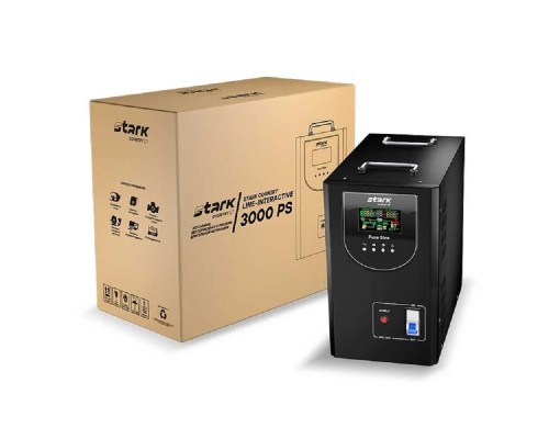 [STARK - ИБП 1ф (Однофазные)] ИБП STARK SC 3000 PS 3000ВА/2400Вт {Line-Interactive, Напольный, 154-264В, 2 х ЕВРО, Чистый синус, БЕЗ АКБ - внешние батареи 2 шт от 65Ач до 600 Ач}