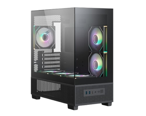 [Корпуса] XASTRA Корпус Q500M 6ARGB-C10-UC Black mATX/Aquarium/Screewless/ 6x120mm ARGB PWM FM fans/Argb+PWM HUB 10port/ Type-C/ Q500M-6FM12A-C10-UC