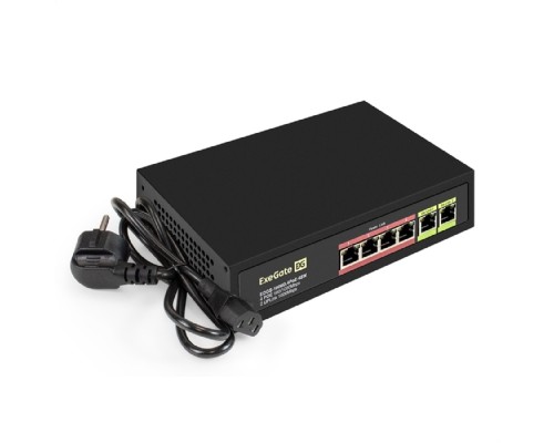 [Сетевое оборудование] Exegate EX299022RUS Коммутатор неуправляемый ExeGate EDGS-1006D.4PoE-65W (6-портовый гигабитный UTP 10/100/1000 Base-T: 4 порта IEEE 802.3af (PoE), мощность PoE: 15,4W, суммарно 65W, 2 порта RJ45 upli