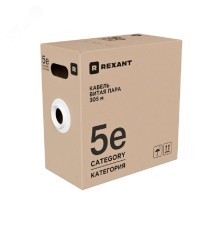 Rexant (02-0006-R) Кабель витая пара U/UTP, CAT 5e, PE, 4х2х0,52 мм, 24AWG, OUTDOOR, SOLID, черный, 305м, РФ