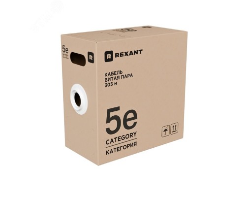 [Экранированная витая пара FTP (бухты)] Rexant (02-0006-R) Кабель витая пара U/UTP, CAT 5e, PE, 4х2х0,52 мм, 24AWG, OUTDOOR, SOLID, черный, 305м, РФ