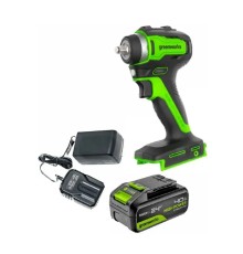 Greenworks G24IW200 Гайковерт ударный аккумуляторный, 24V, 200 Нм, бесщеточный, 3/8'', 1х4Ач,ЗУ,кор [3803607CUB]
