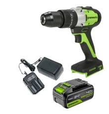 Greenworks GD24DD60 Дрель-шуруповерт ударная аккумуляторная, 24V, бесщеточная, 30/60Нм,1х4Ач,ЗУ,кор [3704107CUB]