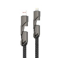 Rexant (18-1128) Кабель 4в1 USB-А – Type-C, Lightning – Type-C, 60Вт, 1м, в черной оплетке 