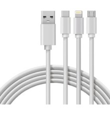 Rexant (18-1127) Кабель USB 3в1 Type-С (3A), Lightning (2,4A), micro USB (2A) 1м, ПВХ 