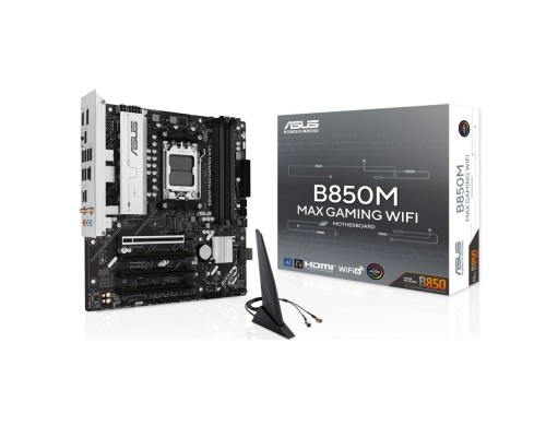 [Материнская плата] ASUS B850M MAX GAMING WIFI (Socket AM5, mATX, 4xDDR5(256GB), DP/HDMI, 1xPCIe 5.0x16/1xPCIe 4.0, 1xLAN(5GbE), Wi-Fi 6, 4xSATA 6Gb/s, 2xM.2, 2xType-C, 3xUSB 3.2, 2xUSB 2.0)