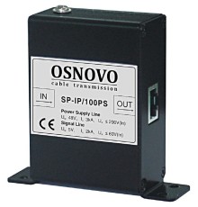 SP-IP/100PS Устройство грозозащиты для локальной вычислительной сети (скорость до 100Мбит/с) с защитой линий PoE (af/at, метод B, контакты 4/5, 7/8), двухступенчатая защита.