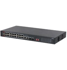 DAHUA DH-S3228-24GT-240 24-портовый неуправляемый гигабитный коммутатор с PoE, уровень L2 : 24 RJ45 10/100/1000Мбит/с (PoE/PoE+/Hi-PoE), 2 RJ45 10/100/1000Мбит/с (uplink), 2 SFP 1000Мбит/с (uplink)