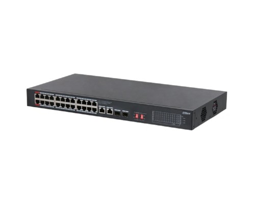 [Коммутаторы] DAHUA DH-S3228-24GT-240 24-портовый неуправляемый гигабитный коммутатор с PoE, уровень L2 : 24 RJ45 10/100/1000Мбит/с (PoE/PoE+/Hi-PoE), 2 RJ45 10/100/1000Мбит/с (uplink), 2 SFP 1000Мбит/с (uplink)