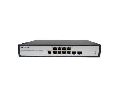 [Сетевое оборудование] ORIGO OS5210P+/250W/A1A Управляемый L3 PoE-коммутатор 8x2.5GBase-T 802.3bt PoE, 2x10G SFP+, PoE-бюджет 370 Вт/250 Вт