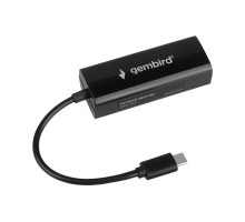 Gembird Сетевой адаптер Ethernet Type-C USB 2.0 - Fast Ethernet adapter, пластик,черный,RTL8152 (NIC-U10)
