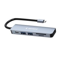 Gembird Док-станция Type-C 6в1: USB3.1, PD100W, SD/TF, USB2.0, HDMI, кабель 16см, алюминий (UHB-D9)
