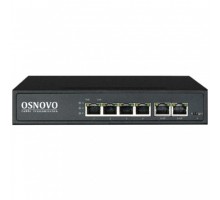 Коммутатор/ OSNOVO PoE коммутатор 6 портов, 4 PoE порта 10/100 Base-T, 2*10/100 Base-T Uplink, до 30W на порт, суммарно до 80W (SW-20600(80W))