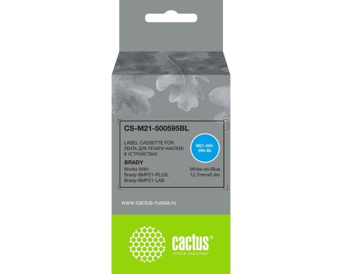 [Расходные материалы] Картридж ленточный Cactus CS-M21-500595BL белый на синем 12.7x6.4 для Brady BMP21-PLUS, BMP21-LAB