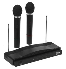 RITMIX RWM-210 {2 микрофона: 87.5 МГц - 92 МГц; раб. частоты: 100 Гц - 10 000 Гц;Чувств.: -30 дБ +/-3 дБ; пит. системы: AC 220 в  / 500 мА}
