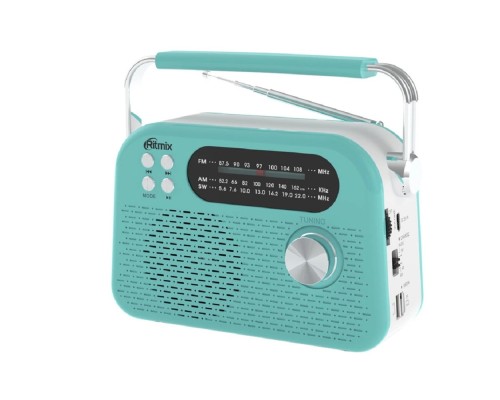 [Колонки] RITMIX RPR-045 AZURE {Радиоприёмник портатив. 3хдиапазонный FM/AM/SW, Bluetooth v.5.3, воспрс USB и с карт памяти micro SD (до 32Gb)}