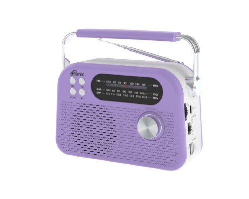 [Колонки] RITMIX RPR-045 LAVENDER {Радиоприёмник портатив. 3хдиапазонный FM/AM/SW, Bluetooth v.5.3, воспроизв. с USB и с карт памяти micro SD (до 32Gb)}