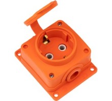 Rexant (111-225) Розетка (колодка) влагозащищенная с крышкой 1 гнездо COMPACT, с/3, 16А, IP54, каучук, оранжевая