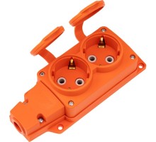 Rexant (111-226) Розетка (колодка) влагозащищенная с крышкой 2 гнезда COMPACT, с/з, 16А, IP54, каучук, оранжевая