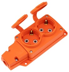Rexant (111-226) Розетка (колодка) влагозащищенная с крышкой 2 гнезда COMPACT, с/з, 16А, IP54, каучук, оранжевая