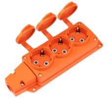 Rexant (111-227) Розетка (колодка) влагозащищенная с крышкой 3 гнезда COMPACT, с/з, 16А, IP54, каучук, оранжевая