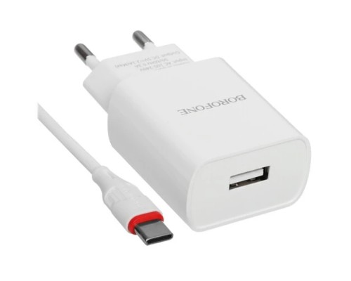 [Аксессуар] BOROFONE BA20A/ Сетевое ЗУ + Кабель Type-C 1m/ 1 USB/ Выход: 10.5W/ White