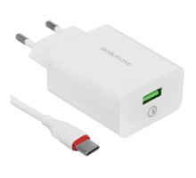 BOROFONE BA21A/ Сетевое ЗУ + Кабель Type-C 1m/ QC 3.0/ 1 USB/ Выход: 18W/ White