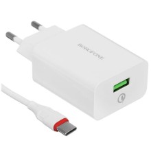 BOROFONE BA21A/ Сетевое ЗУ + Кабель Type-C 1m/ QC 3.0/ 1 USB/ Выход: 18W/ White