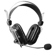 A4Tech HS-50,Черный(серебристые вставки) {Гарнитура  стерео, монитор типа, закрытые, рег громкости, 20-20000Гц 32 Ом 97дБ, микр подвижн,  кабель 2, 3.5 jack 3 pin}