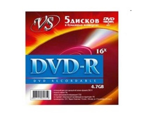 [Диск] Диски VS DVD-R 4.7Gb, 16x (конверт 5шт.) (620359)