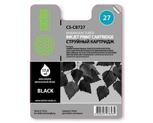 [расходные материалы] CACTUS C8727HE Картридж  №27 (черный) для  HP DeskJet 3320/3325/3420/3425/3520/3535/3550/3645/3647/3650/3745/3845/5650/5652/5655/5850; OfficeJet 4212/4215/421