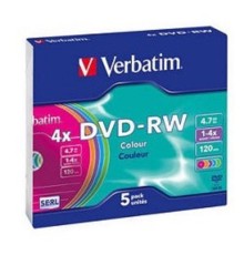Verbatim  Диск DVD-RW 4x, Colour, Slim, 5шт,(43563)