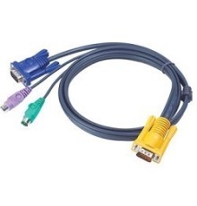 ATEN 2L-5202P Кабель KVM  PS/2(Kлав+мышь)(Male)+HDB15(Male) <-> SPHD15(Male) 1,8м., тонкий, черный.