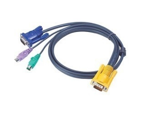 [Переключатель] ATEN 2L-5206P Кабель KVM  PS/2(Kлав+мышь)(Male)+HDB15(Male) <-> SPHD15(Male) 6,0м., тонкий, черный.