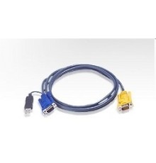 ATEN 2L-5203UP Кабель KVM  USB(Kлав+мышь)(Male)+HDB15(Male) <-> SPHD15(Male-2xMale) 3,0м., тонкий, черный.