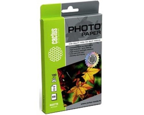 [Бумага] CACTUS CS-MA619050 Фотобумага матовая, 10x15, 190 г/м2, 50 листов