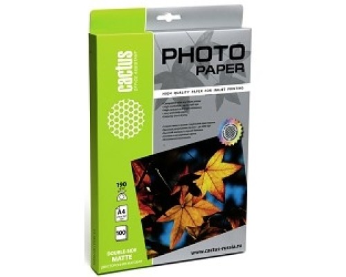 [Бумага] CS-MA4190100DS Фотобумага Cactus CS-MA4190100DS матовая двусторонняя, A4, 190 г/м2, 100 листов