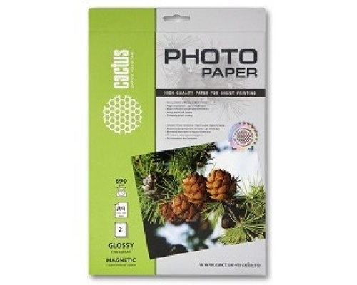 [Бумага] CACTUS MGA46902 Фотобумага с магнитным слоем , глянцевая, А4, 690 г/м2, 2 листа