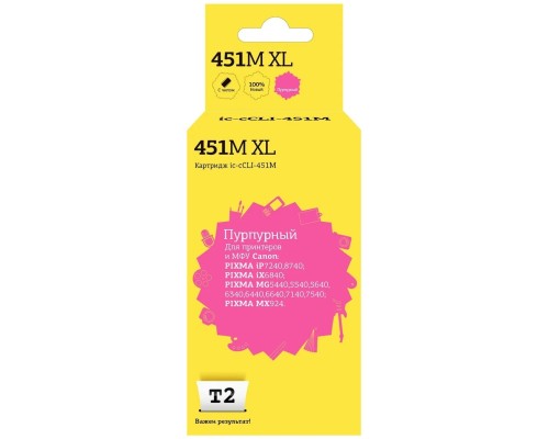[Расходные материалы] T2 CLI-451M XL Картридж (IC-CCLI-451M) для Canon PIXMA iP7240/MG5440/6340/MX924, пурпурный, с чипом, 11 мл.