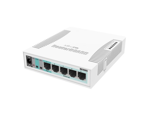 [Сетевое оборудование] MikroTik RB260GS (CSS106-5G-1S)(r2) Коммутатор RouterBOARD 260GS 5-port Gigabit smart switch with SFP cage, SwOS, plastic case, PSU