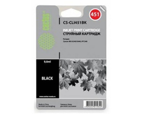 [расходные материалы] CACTUS CLI-451BK Картридж струйный CS-CLI451BK черный для Canon MG 6340/5440/IP7240 (10,2ml)