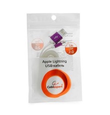 Gembird Кабель USB 2.0 Cablexpert CC-ApUSBp1m, AM/Lightning 8P, 1м, силиконовый шнур, разъемы фиолетовый металлик, пакет