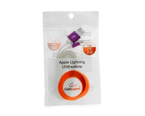 [кабели] Gembird Кабель USB 2.0 Cablexpert CC-ApUSBp1m, AM/Lightning 8P, 1м, силиконовый шнур, разъемы фиолетовый металлик, пакет
