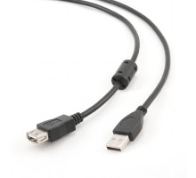 Bion Кабель удлинительный USB 2.0 AM/AF, позолоченные контакты, ферритовые кольца, 1.8 м, черный [BXP-CCF-USB2-AMAF-018]